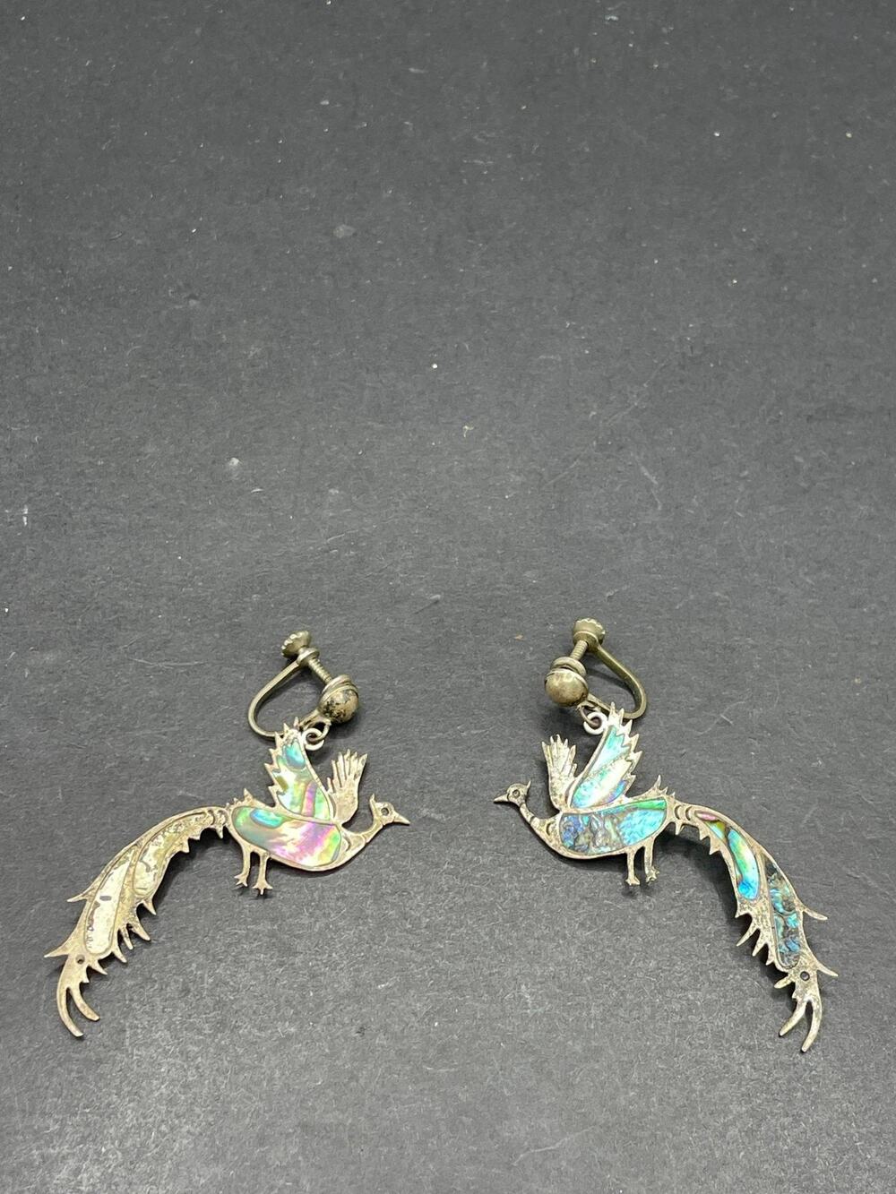 925 Sterling Silver Abalone Shell Bird Screw Back Earrings Phoenix Design
